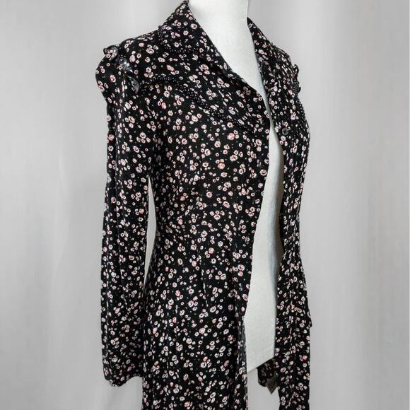 Long Sleeve Black Button Up Peasant Dress - Picture 3 of 5